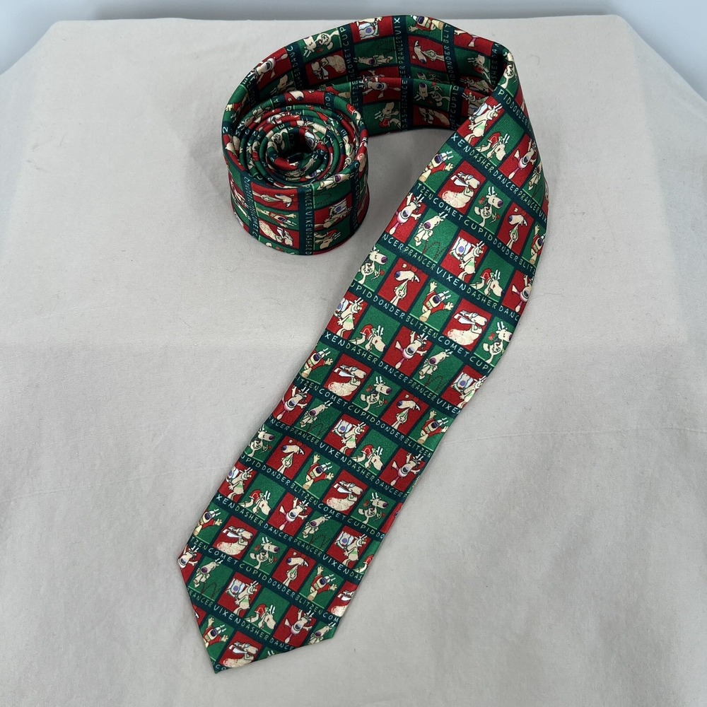 Christmas Reindeer Tie Red Green Fun  Cartoon Teacher Office Holiday Party‎